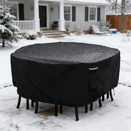 RosieLily Round Patio Table Chair Set Cover Outdoor Furniture Cover Round Heavy Duty Waterproof UV Resistant Covers for Outdoor Circular Dining Table & Chairs, 71" Dx23.6 H, 1 Pack, Black