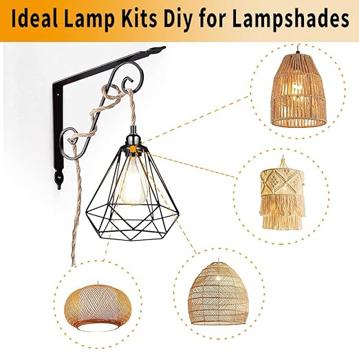HESSION Rattan Wrapped Extension Hanging Lantern, Plug-in Pendant Light with Hemp Cord - 15ft, E26/E27 Compatible Vintage Fabric Lamp - Ideal for Rustic and Boho Style Decor