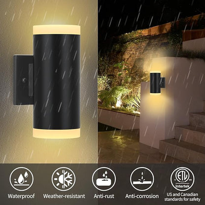 Outdoor Wall Light, ZUUKOLE Waterproof Exterior Wall Sconce, Anti-Rust Aluminum Wall Mount Lighting Cylinder Design – Up Down Wall Light fixtures for Porch, Patio or Garage, 2 Pack