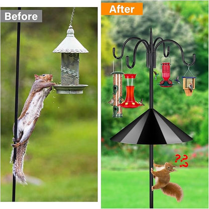 FEED GARDEN Heavy Duty Shepherds Hook Squirrel-Proof Bird Feeder Pole 92" Four Hooks 5-Prong Base & 19" Baffle for Outdoor Feeders & Plants