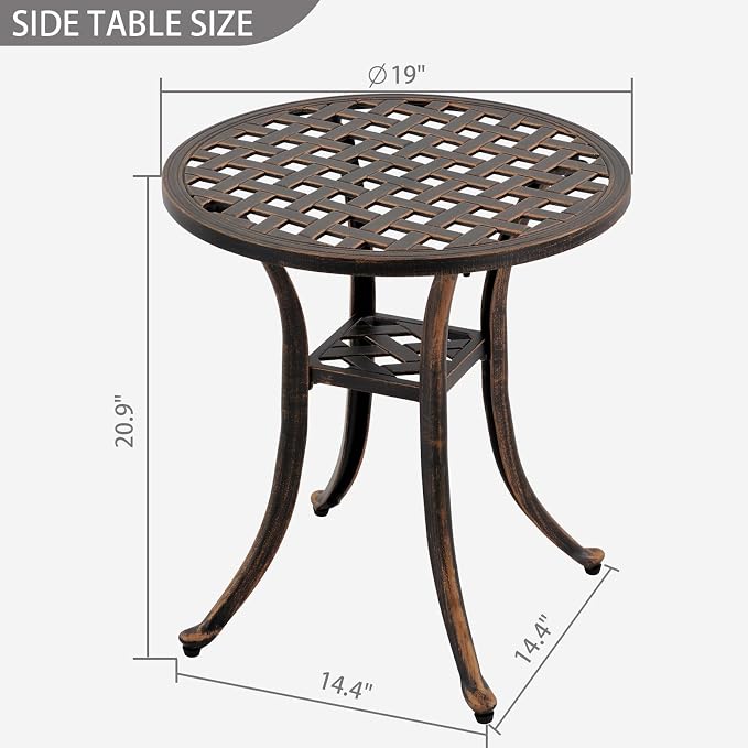 Outdoor 19" Pack of 2 Cast Aluminum Round Side Table for Patio, Backyard, Pool, Easy Maintenance and Weather Resistant (2, Bronze)