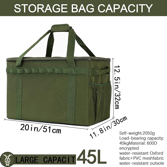 Tactical Camping Storage Bag, Utility Camping Tote Kitchen Organizer Storage Box, Trunk Organizer with Shoulder Strap,Outdoor Garden Tool Bag for Camping, Travel, Picnic (03-green)