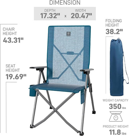 EVER ADVANCED Reclining Camping Chairs for Adult Lightweight, Portable Compact Folding Chair with High Back, 4-Level Recliner Chairs, Lawn Chair for Patio Balcony, Supports 350lbs, Stretch Mesh Blue