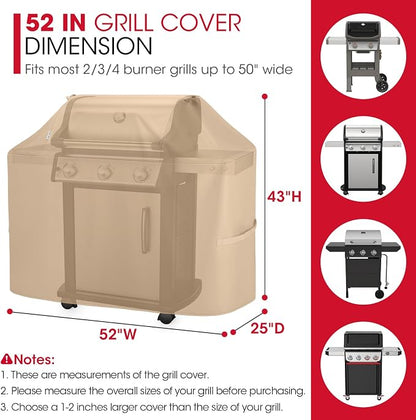 Unicook 52 Inch Grill Cover for Outdoor Grill, Heavy Duty Waterproof BBQ Cover Compatible with Char-Broil Nexgrill and Weber Spirit 2-3 Burner Gas Grills, All Weather Protection, Light Brown