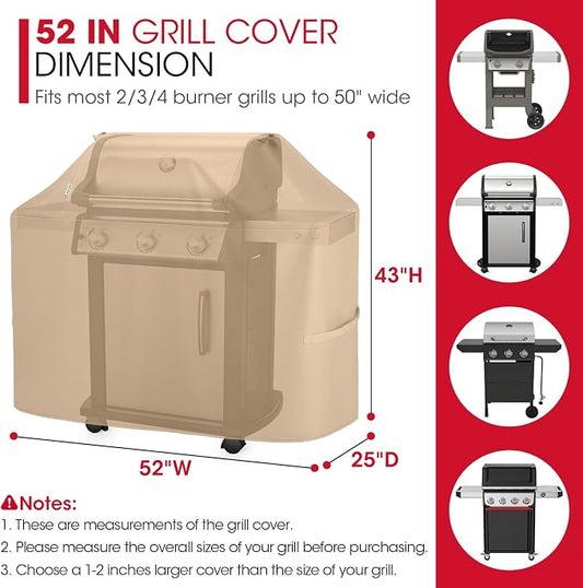Unicook 52 Inch Grill Cover for Outdoor Grill, Heavy Duty Waterproof BBQ Cover Compatible with Char-Broil Nexgrill and Weber Spirit 2-3 Burner Gas Grills, All Weather Protection, Light Brown