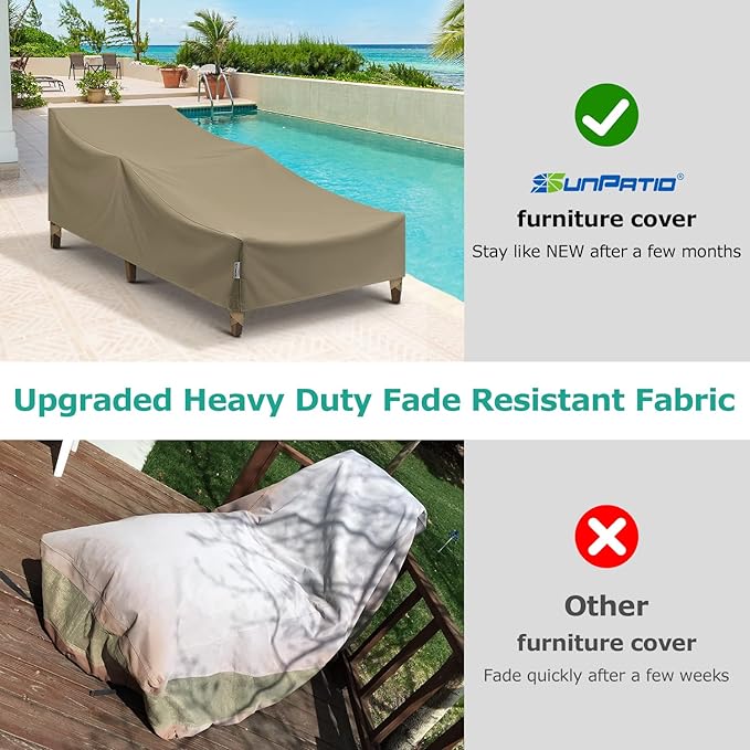 SunPatio Outdoor Chaise Lounge Covers, 2 Pack Patio Chaise Cover 84"L x 30"W x 24"H, Heavy Duty Waterproof Beach Chair Cover with Seam Taped, Helpful Air Vents, All Weather Protection, Taupe