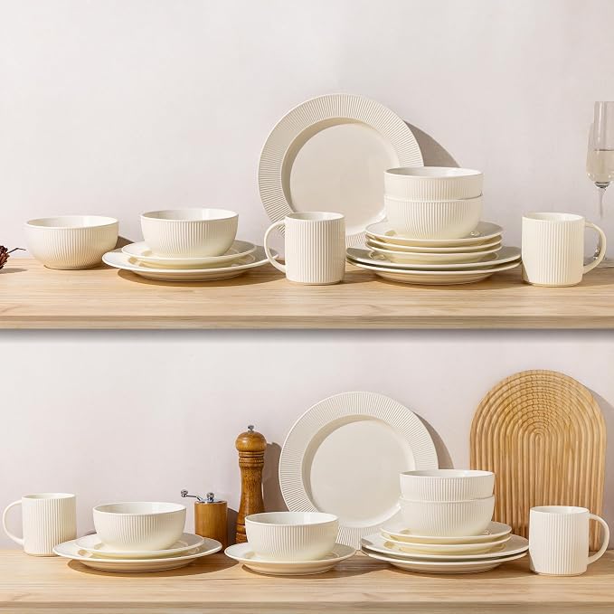 TheTerra Ceramic Dinnerware Sets for 4, 12 Pieces Porcelain Lightweight Plates and Bowls Sets, Scratch Resistant Dish Set, Oven, Microwave & Dishwasher Safe, Ivory