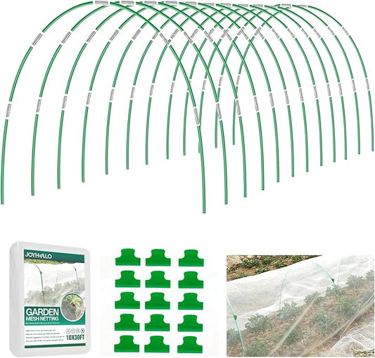 joyhalo 72pcs Garden Hoops for Raised Beds, Garden Mesh Netting Kit with 10x30 Ft Garden Net, Bird & Cicada Netting for Trees, Garden Mesh Protection for Greenhouse, Vegetable