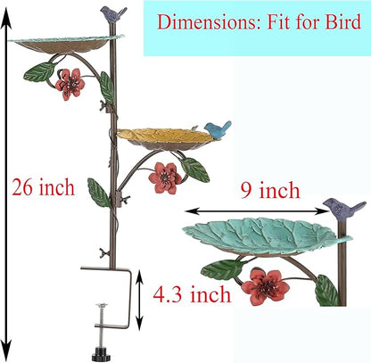 Deck Mounted Bird Feeder & Bird Bath, 20" H Iron Railing Birdfeeder with Leaves-Shaped Bowl, Outdoor Bird Bath for Balcony Patio Garden