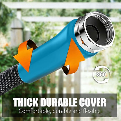 Non-Expandable Garden Hose 50feet, with 10 Function Hose Nozzle, Tough & Flexible, Lightweight, Crush Resistant Fittings, Kink & Tangle Free, Rust Proof（Black）