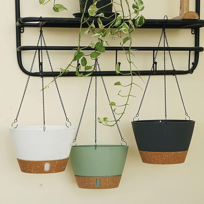 ZMTECH 2 Pack 10 Inch Hanging Planters for Indoor Plants, Modern Hanging Planter with Visible Water Level Window & Removable Tray, Green Plant Hanger Indoor for Home & Patio