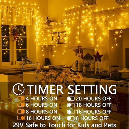 98ft Christmas Lights Outdoor, 1280 LED Waterproof 8 Modes String Light with App and Remote Control for Outside House Roof Decorations Indoor Decor-Warm White