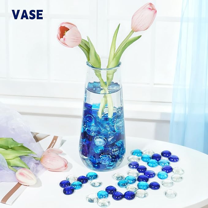 10 Pounds Fire Glass Rocks, 3/4 Mixed Color Fire Glass Beads for Propane Fire Pit, Fireplace and Outdoor Decorative (Caribbean Blue+Cobalt Blue+Crystal Ice)