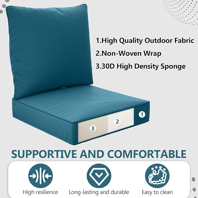 22" x 22" x 6" Outdoor Deep Seat Cushions Set - 2 Set Waterproof & Fade Resistant Patio Furniture Replacement Cushions, Non-Slip Outdoor Cushions Fit Loveseats, Couches, Chairs, and Sofas.