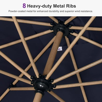 PURPLE LEAF 9 Feet Patio Umbrella Outdoor Table Umbrella Aluminum Round Market Umbrella with Push Button Tilt & 8 Sturdy Ribs and Crank Commercial Sun Umbrella for Garden Patio Balcony, Navy Blue