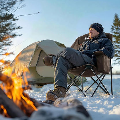 Overmont Gentle Heated Oversized Camping Chair for Adults - 3 Levels Seat & Back Separately Control - 500lbs Support Heavy Duty Padded Folding Chair Outdoor Garden Portable - Battery NOT Included