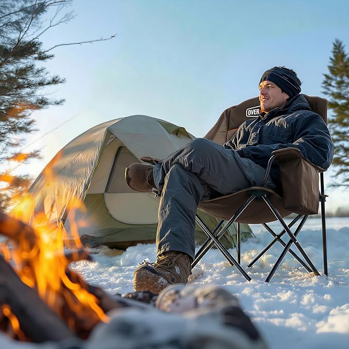 Overmont Gentle Heated Oversized Camping Chair for Adults - 3 Levels Seat & Back Separately Control - 500lbs Support Heavy Duty Padded Folding Chair Outdoor Garden Portable - Battery NOT Included