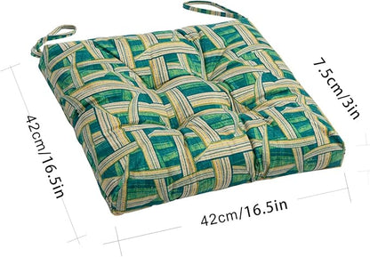 2-Pack Outdoor/Indoor Wicker Patio Seat Cushion Pad with Ties - Dining Chair Cushion, 17" x 17" (Green Plaid)