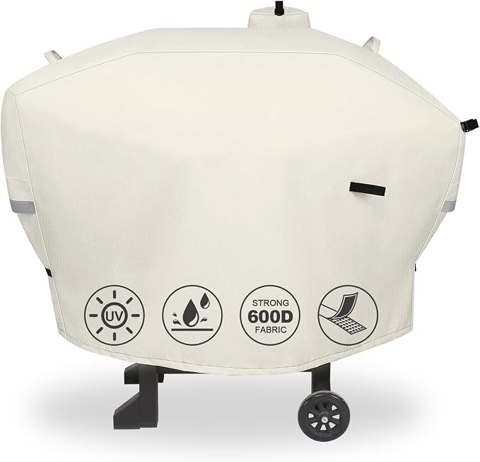 Grill Cover for Camp Chef 24 Pellet Grills, Model DLX 24, SmokePro 24, Woodwind 24 Pro Pellet Grills, PG24, PG24LS, PG24S, PG24SE, PG24LTD, PG24XT, SG24, SmokePro DLX, Anti-UV 600D, Beige