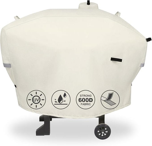 Grill Cover for Camp Chef 24 Pellet Grills, Model DLX 24, SmokePro 24, Woodwind 24 Pro Pellet Grills, PG24, PG24LS, PG24S, PG24SE, PG24LTD, PG24XT, SG24, SmokePro DLX, Anti-UV 600D, Beige