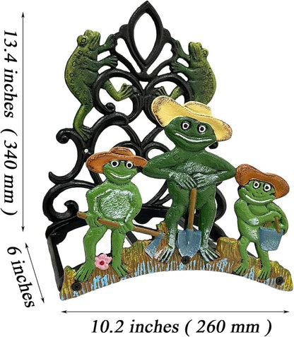 Garden Hose Holder Cast Iron Heavy Duty Water Hose Hanger, Outside Wall Mount, Solid Metal Decorative Rack/Organizer/Stand, Easy to Install, Hold Up to 50/75/100 ft (Hose holder - 3 Frogs)
