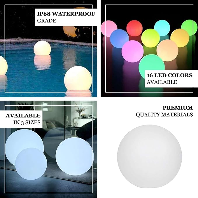 Efavormart 24” Cordless Floating Pool Lights with Remote, Garden Lights 16 RGB Colors with 4 Color Modes Light Up Ball for Swimming Pool, Back Yard, Fountain, Garden, Pathway, Lawn