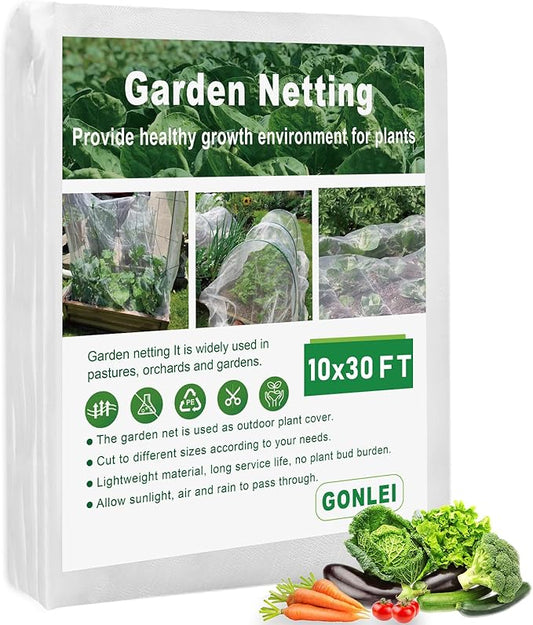 GonLei Garden Netting 10 X 30 FT Ultra Fine Garden Mesh Netting Protection Net Plant Cover Screen Vegetable Row Cover,Blueberry Netting Shrubs Fruits Tree Flowers Garden Screen Barrier Net