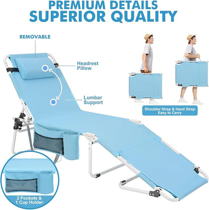Oversized Extra Wide Tanning Chair with Sun Canopy Face Hole Padded Adjustable Washable, Heavy Duty Layout Folding Lounge Chair for Outside Beach Reading Sunbathing, UPF 50+, XL, Plus Size, 330 LBS