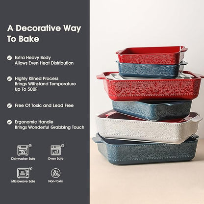 Ceramic Baking Dish Set of 3, Casserole Dishes for Oven, Ideal for Baking, Stewing, Roasting, and Holiday Feasts. The Gift for Mother's Day, Thanksgiving, Christmas, or Housewarming