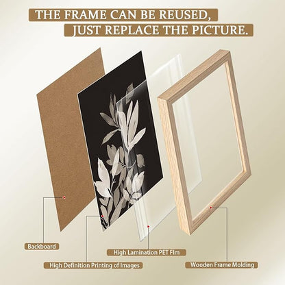 Framed Vintage Canvas Wall Art Botanical Leaves Poster Picture Countryside Painting Nature Landscape Modern Home Print Living Room Gallery Office Ready to Hang 16x24 inches x2
