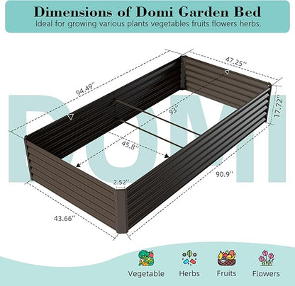 Domi 8×4×1.5 ft Galvanized Raised Garden Bed, Outdoor Planter Garden Boxes Large Metal Planter Box for Gardening Vegetables Fruits Flowers, Brown