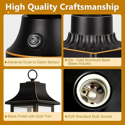 Dusk to Dawn Outdoor Post Light Hardwired 120V, 19.29" Oil Rubbed Bronze Lamp Post Light Fixture with Pier Mount Base, Waterproof Aluminum Pole Light for Yard, Patio, Garden, Pathway