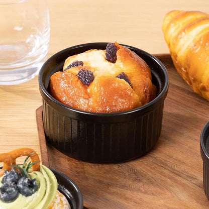 Yachi Black Souffle Ramekins: 8oz 6 Pieces Ceramic Baking Ramekin Set Oven Safe Stoneware Bakeware Serving for Sauces Dipping | Onion Soup | Lava Cake | Flan | Creme Brulee | Pudding | Mini Custard