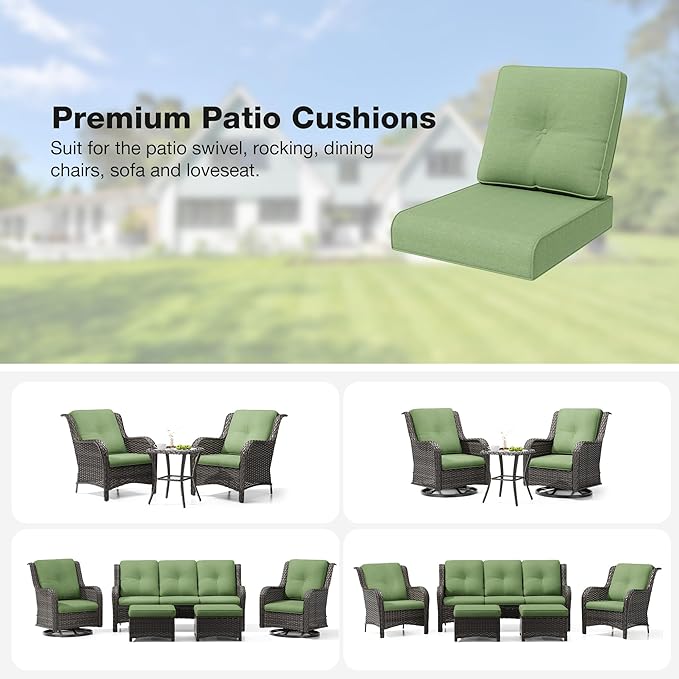 Joyside Outdoor Chair Cushions Set, 22x25/22x24 Inch Patio Furniture Deep Seat Cushions, Water Resistant & Thick Cushion, Outdoor Replacement Cushions for Seat and Sofa (Green, 4 Set)