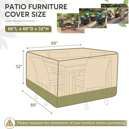 COWVIE Square Outdoor Furniture Cover for Sectional Sofa Set, 600D Waterproof Patio Set Cover for Lawn General Purpose Table and Chairs, 66''L x 66''W x 32''H