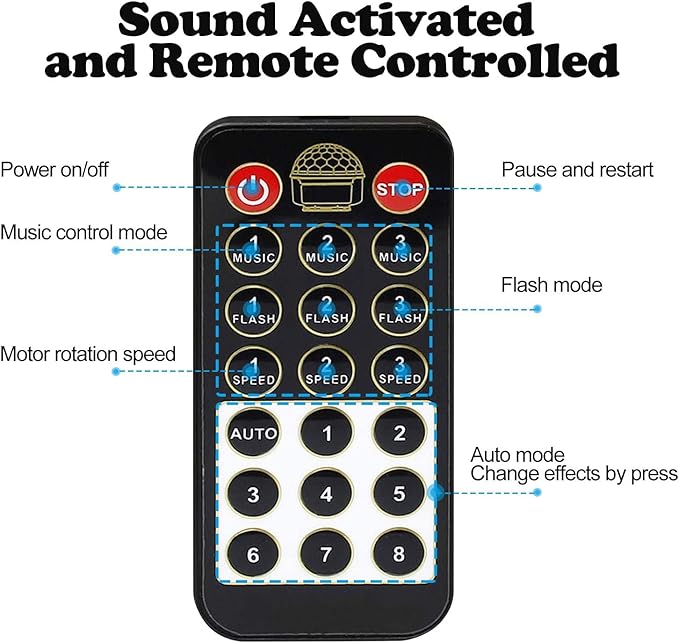 memzuoix 2025 Upgrade Disco Ball Party Lights Dj Strobe Light with 6 Colors, Sound Activated Big-Size Magic Stage Party Light with Remote Control, Halloween Decorations Bar Home Club (7'' Big Size)