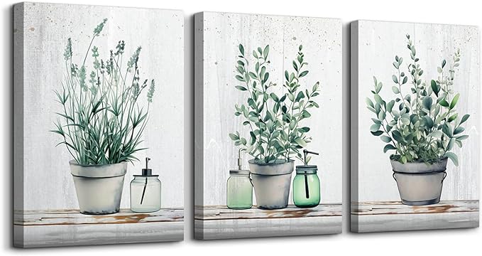 MHARTK66 Family Canvas Wall Decor for Bedroom, Dining Room, Living Room & Office - Green Leaf Vase Artwork - 12x16in