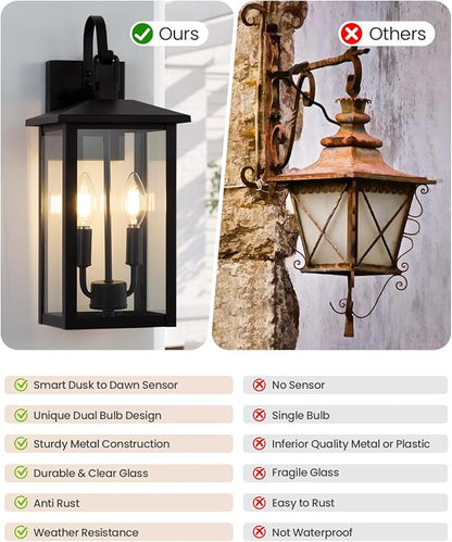 Dusk to Dawn Outdoor Wall Lights for House, Black Exterior Light Fixture with Photocell Sensor, Outdoor Sconce Lights with E12 Base, Waterproof Wall Lantern for Porch Garage Patio, Bulb Not Included