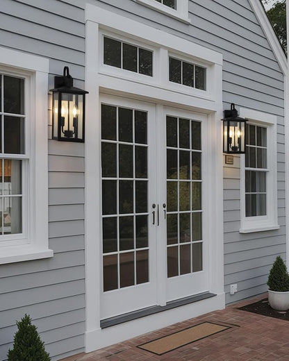 Dusk to Dawn Outdoor Wall Lights for House, Black Exterior Light Fixture with Photocell Sensor, Outdoor Sconce Lights with E12 Base, Waterproof Wall Lantern for Porch Garage Patio, Bulb Not Included