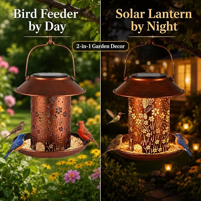 Bird Feeders for Outdoors Hummingbird Solar Lanterns Outdoor Waterproof Hanging Garden Decor Birthdays for Women Mom Metal Solar Decoration Outside for Yard, Patio,