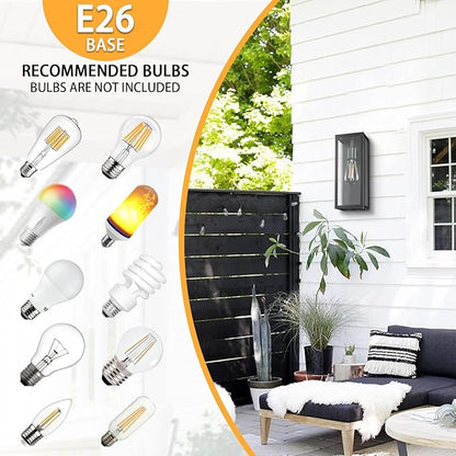 9.5'' Small Outdoor Exterior Wall Lights for House 2Pack, Waterproof Matte Black Outdoor Front Porch Lights with Tempered Glass, Outside Lighting Fixtures Garage Sconces Wall Mount, Bulb Not Included