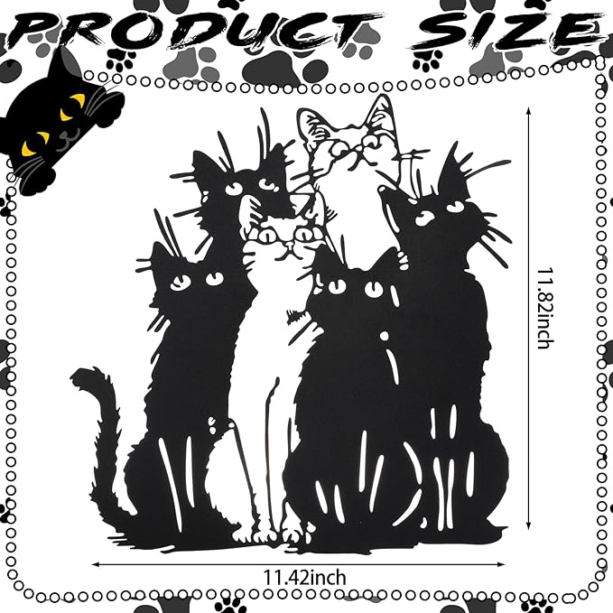 Tandefio Cat Metal Wall Art Black Cat Silhouette Wall Decor 11.42 x11.82 Metal Hanging Sign Christmas Kitten Lovers Gift for Home Indoor Outdoor Garden Office Room Decor