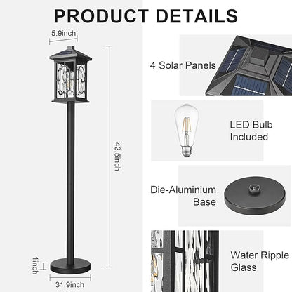 42.5 Inch Post Lights Solar Powered with Remote Control, Cordless Solar Floor Lamp Waterproof LED Portable Pathway Light Fixtures Dusk to Dawn Pole Lighting for Garden, Path, Yard, Patio