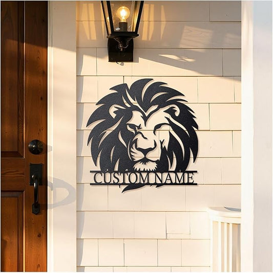 Personalized Metal Lion Name Sign – Custom Wall Art with Majestic Animal Design, Durable Outdoor & Indoor Home Decor – Unique Housewarming & Wedding Gift for Couples, Families, and Friends Style1