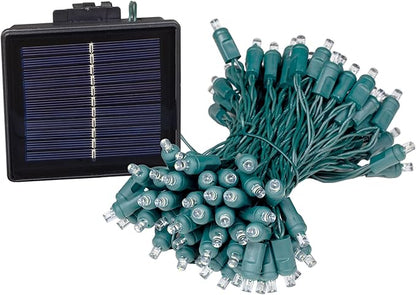 Novelty Lights 100 Light Solar Powered LED Outdoor Mini Light String, 50 Feet on Green Wire, Pure White 5mm Bulbs, Automatic Dusk to Dawn Operation