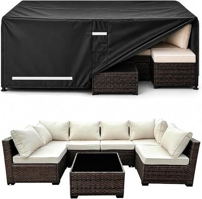 Rectangular Outdoor Furniture Covers Waterproof, 108.5" x 82.5" x 28" Heavy Duty Patio Furniture Covers, 100% Waterproof Outdoor Couch Covers, Lawn Patio Sofa Cover with Reflective Strip and Air Vent