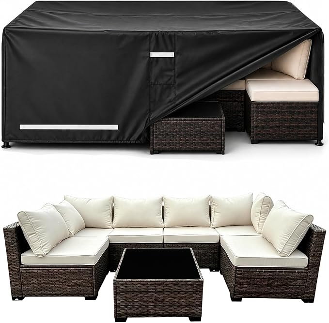 Rectangular Outdoor Furniture Covers Waterproof, Heavy Duty Patio Furniture Covers, 100% Waterproof Outdoor Couch Covers, Lawn Patio Sofa Cover with Air Vent and Handle, 124" L X 63" W X 28" H