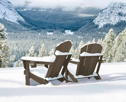 Folding Adirondack Chairs - Plastic Adirondack Chairs with Cup Holder, Weather Resistant for Outdoor, Patio, Lawn, Garden, Backyard Deck, Fire Pit - Dark Brown
