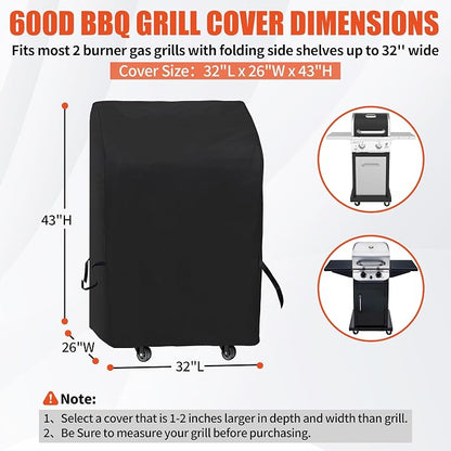 iCOVER Small Grill Cover - 30 inch Two Burner BBQ Gas Grills Covers 600D Heavy Duty Waterproof, Fits Weber/Char-Broil/Brinkmann/Nexgrill/Jenn Air/Pit Boss 3 Series with Collapsed Side Tables
