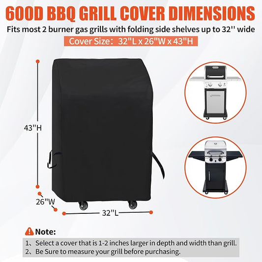 iCOVER Small Grill Cover - 30 inch Two Burner BBQ Gas Grills Covers 600D Heavy Duty Waterproof, Fits Weber/Char-Broil/Brinkmann/Nexgrill/Jenn Air/Pit Boss 3 Series with Collapsed Side Tables